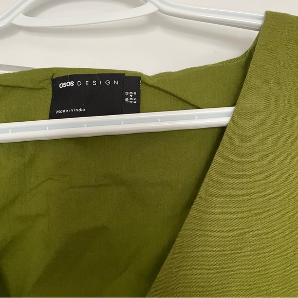 ASOS DESIGN Mini button up linen blend vest dress in khaki - Picture 2 of 3